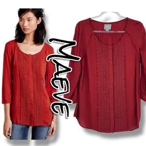 Maeve Anthropologie Crescent Street Button Down Burnt Orange Blouse Womens Sz 8